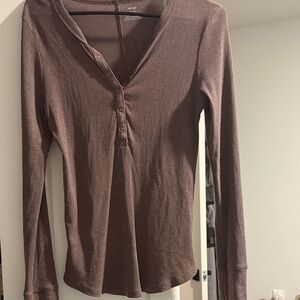 Aerie Chocolate Long Sleeve Henley Top